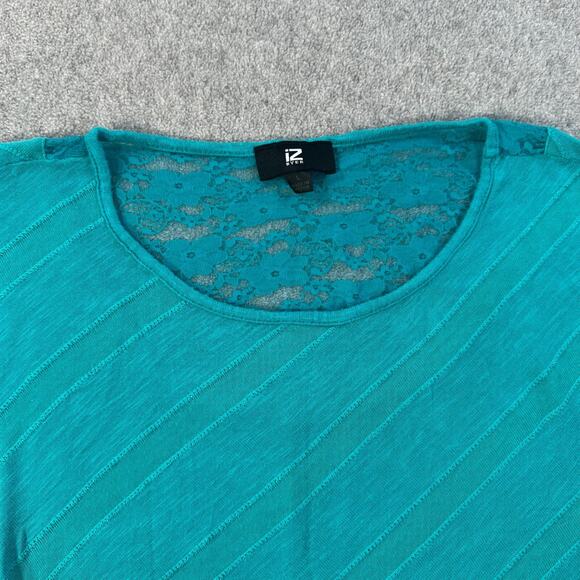 iZ Byer Y2k Knotted Waist Top Women's Large Turquoise Stripe Short Sleeve Lace - Picture 5 of 9
